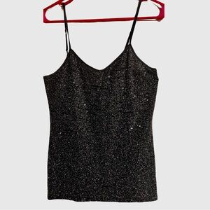 Sparkly black stretchy spaghetti strap tank top size medium